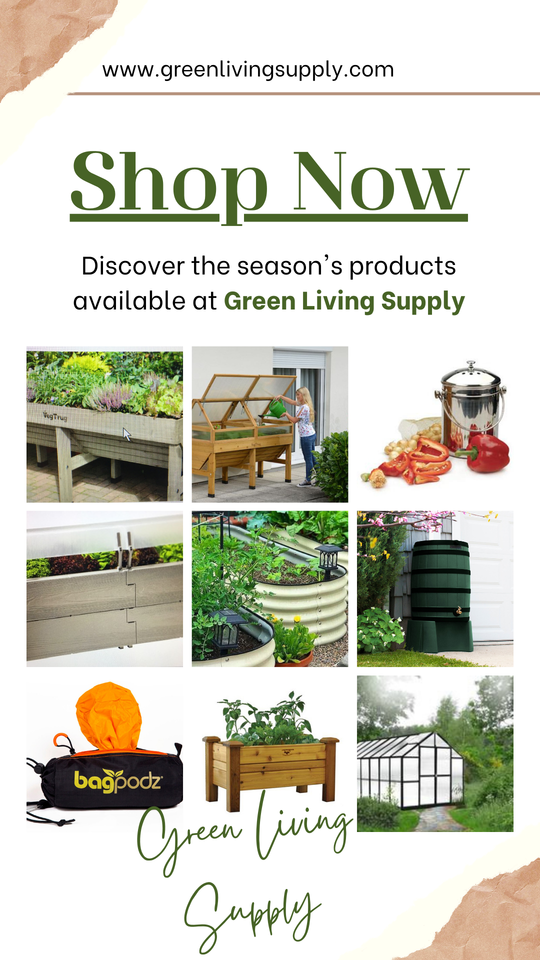 Shop Now for gardening supplies, sustainable products, recycle, bags, outdoor furniture, composting, sold at Green Living Supply