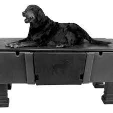 Black dog sitting on top of Groom Pro Pet Tub Enhanced sold at Green Living Supply, home and health