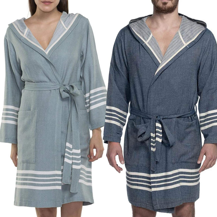 Organic Turkish Cotton Short Bathrobe with Hood – Lightweight Robe
