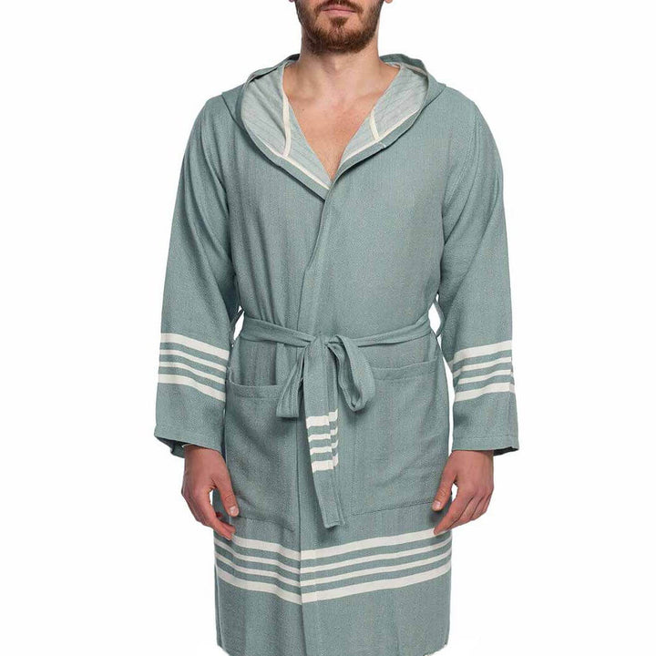 Organic Turkish Cotton Short Bathrobe with Hood – Lightweight Robe