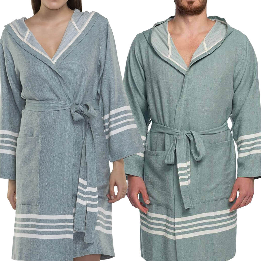 Organic Turkish Cotton Short Bathrobe with Hood – Lightweight Robe