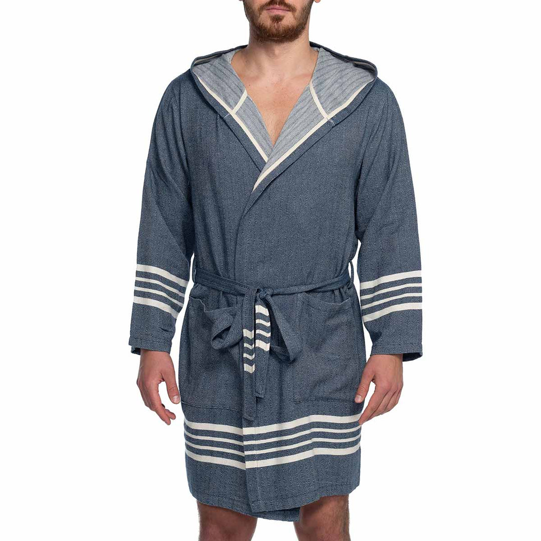 Organic Turkish Cotton Short Bathrobe with Hood – Lightweight Robe