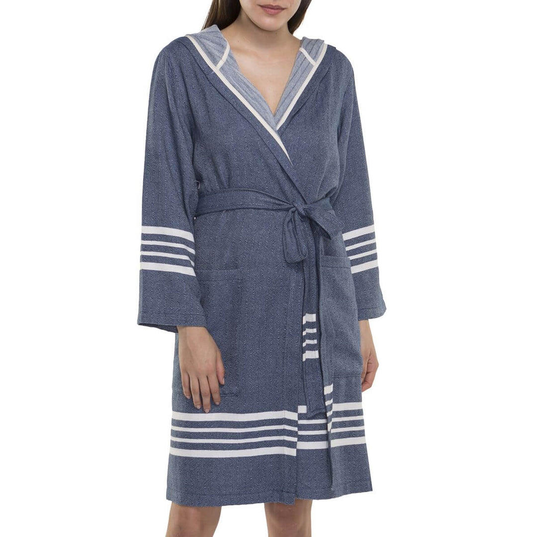 Organic Turkish Cotton Short Bathrobe with Hood – Lightweight Robe