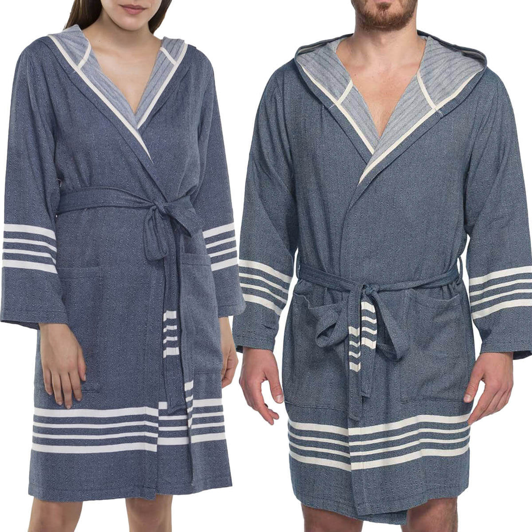 Organic Turkish Cotton Short Bathrobe with Hood – Lightweight Robe