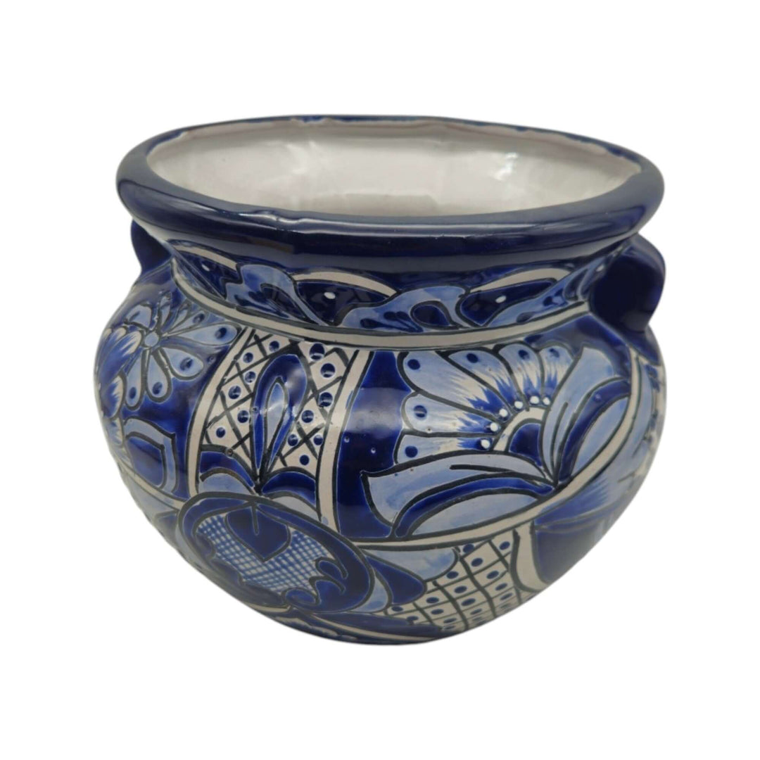 Handmade Talavera Planter | Blue &amp; White Flower Pot