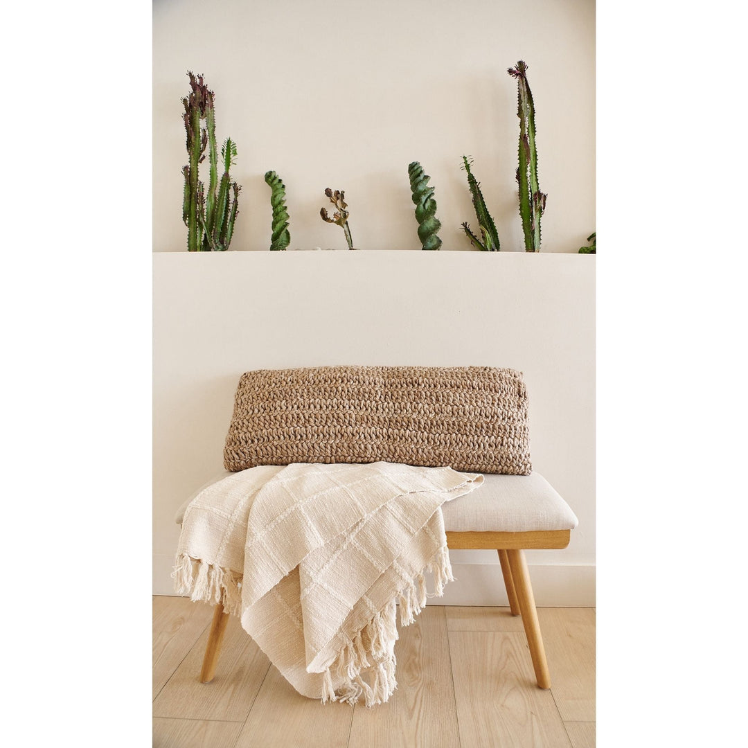 Sea Shell White Textured Checks Handloom Throw