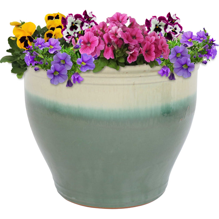 Round Glazed Ceramic Planter with Drainage