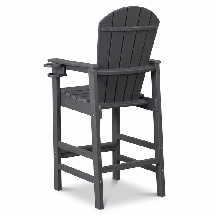 HDPE Bar Height Adirondack Chair with Cup Holder - Gray