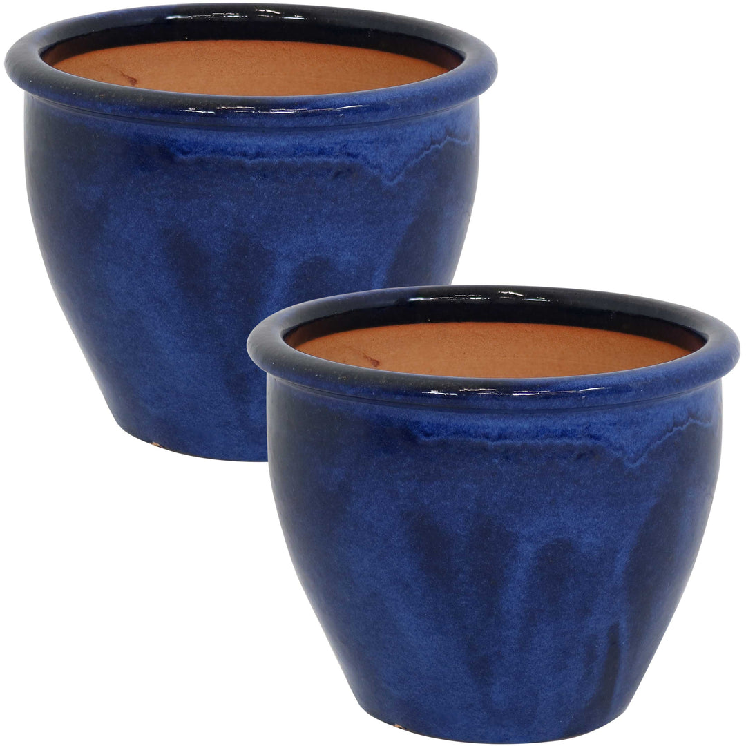 Glazed Ceramic Planter with Drainage Holes - Set of 2