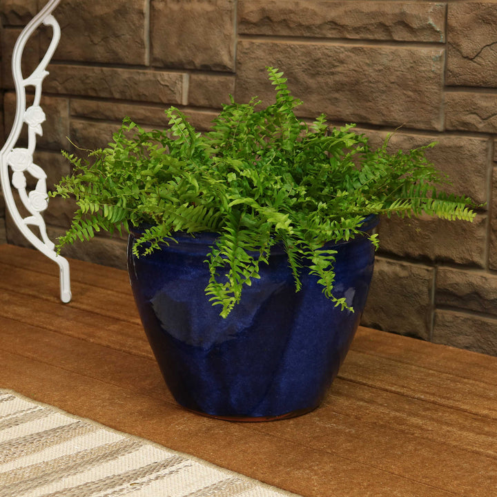 Round Glazed Ceramic Planter with Drainage