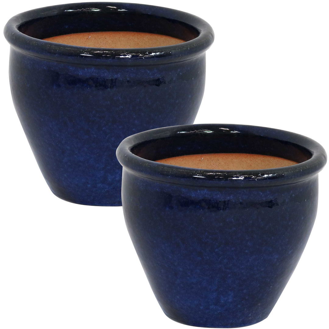 Glazed Ceramic Planter with Drainage Holes - Set of 2