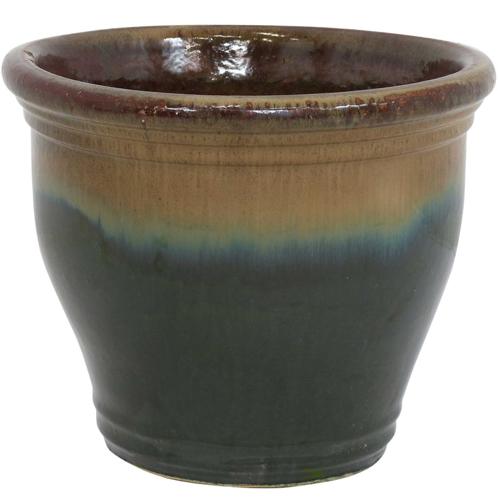 Round Glazed Ceramic Planter with Drainage