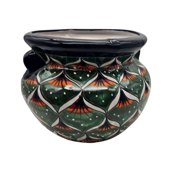 Vibrant Talavera Flower Pot | Green Peacock Design