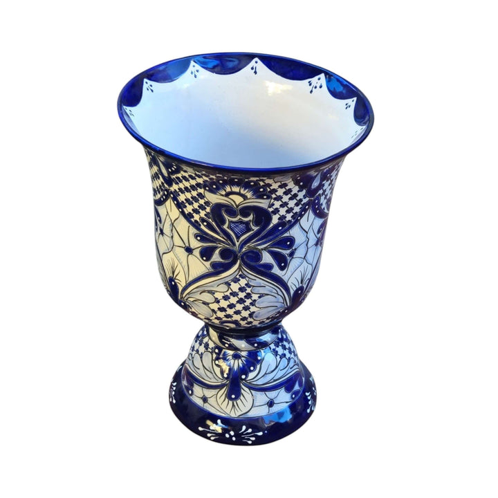 Extra Large Talavera Planter | Hand-Painted Blue Pedestal Flower Pot