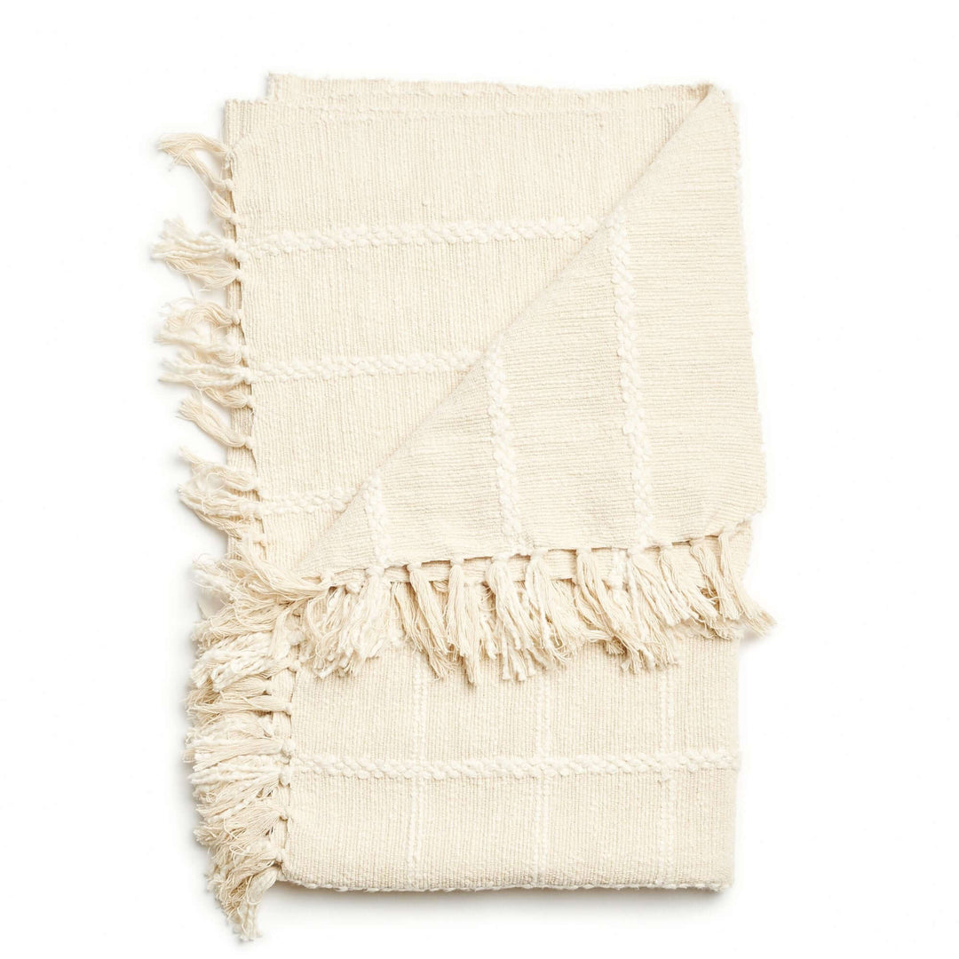 Sea Shell White Textured Checks Handloom Throw