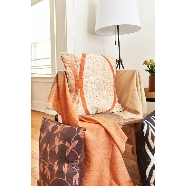 Chestnut Orange Cream Color Block Handwoven Merino Throw