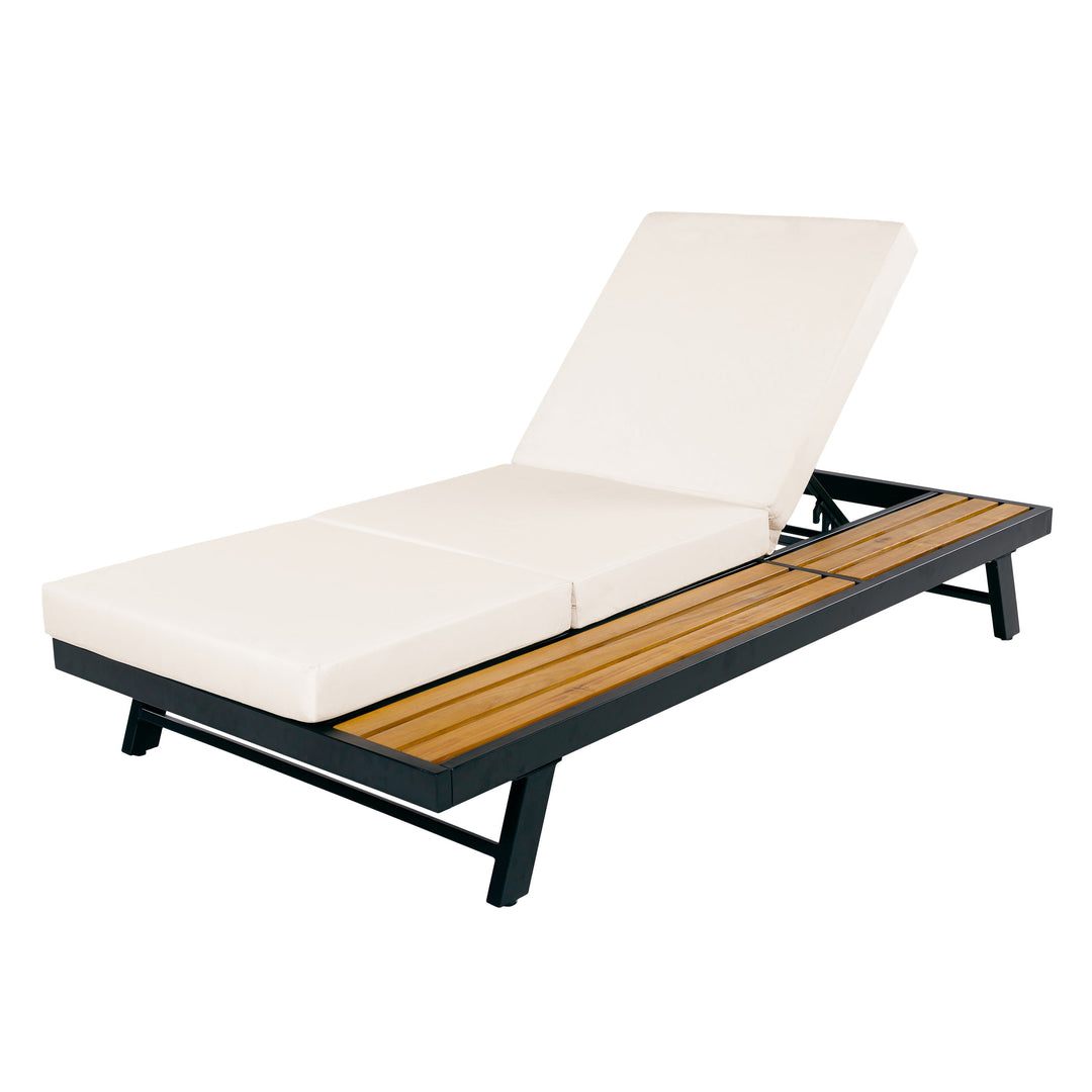 Black Iron + Teak Finish Chaise Lounge Set