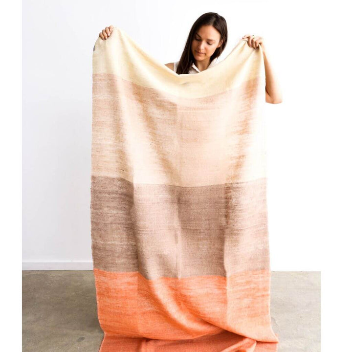 Chestnut Orange Cream Color Block Handwoven Merino Throw