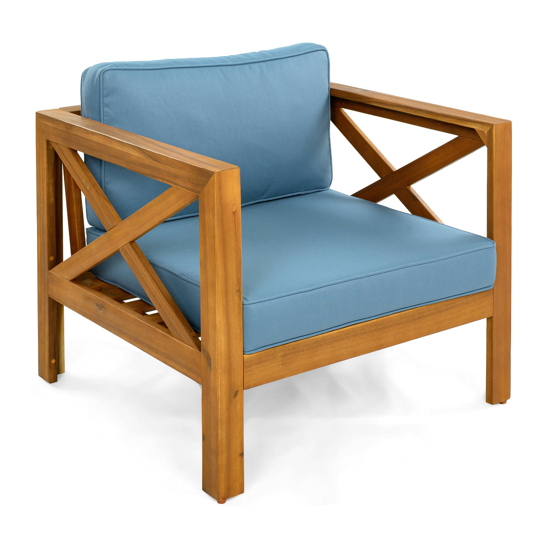 Outdoor Acacia Wood Club Wooden Armchair with Cushions (Set of 4)