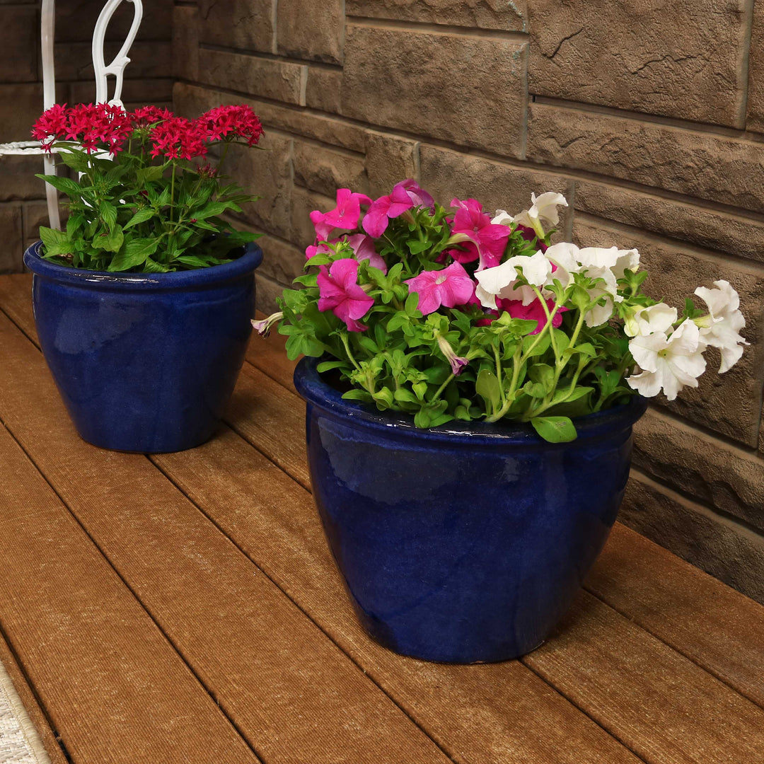 Glazed Ceramic Planter with Drainage Holes - Set of 2