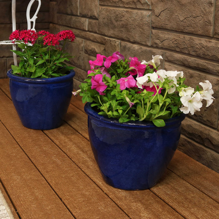 Glazed Ceramic Planter with Drainage Holes - Set of 2