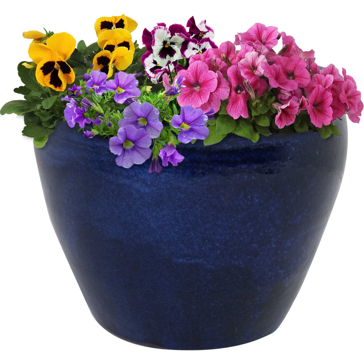 Round Glazed Ceramic Planter with Drainage