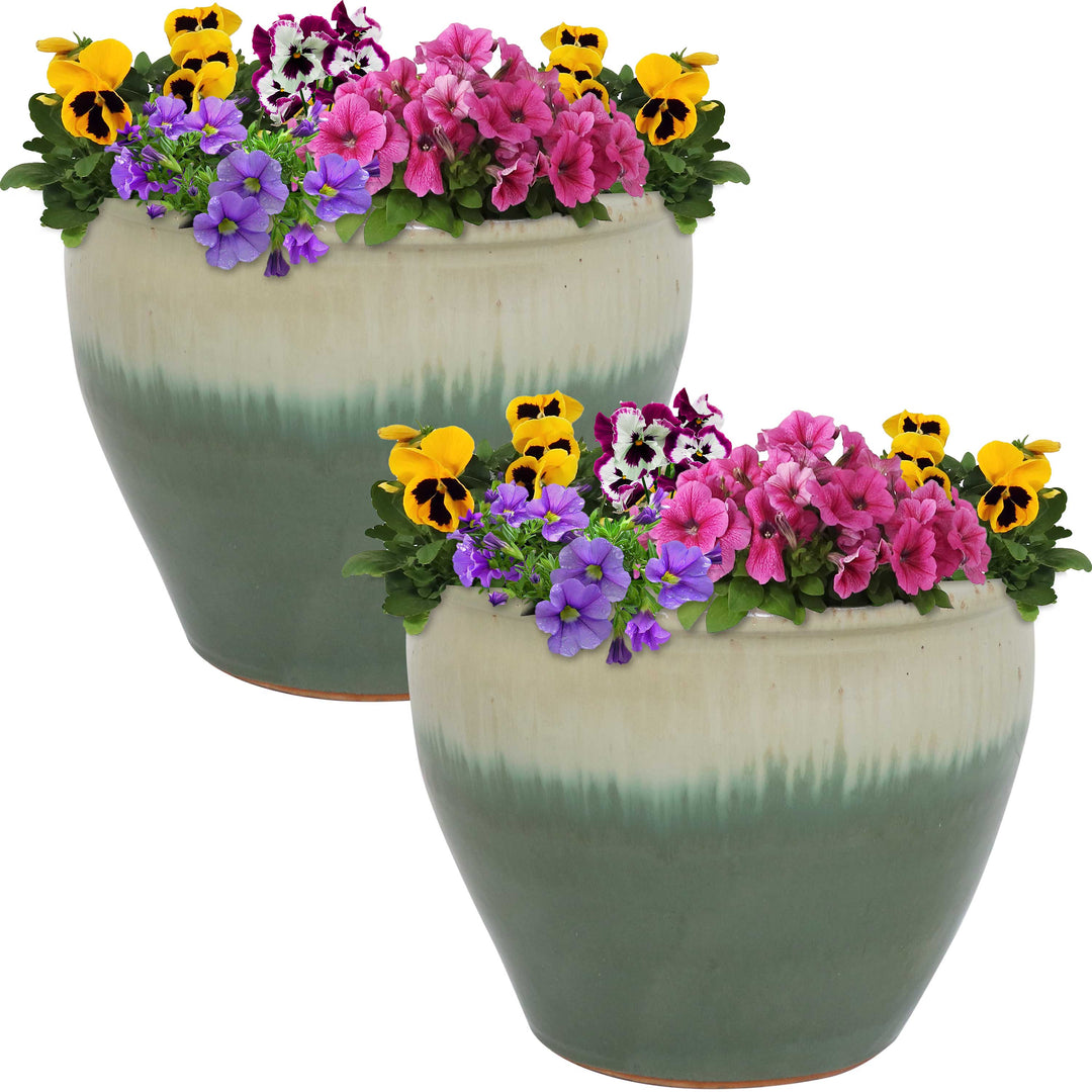 Glazed Ceramic Planter with Drainage Holes - Set of 2