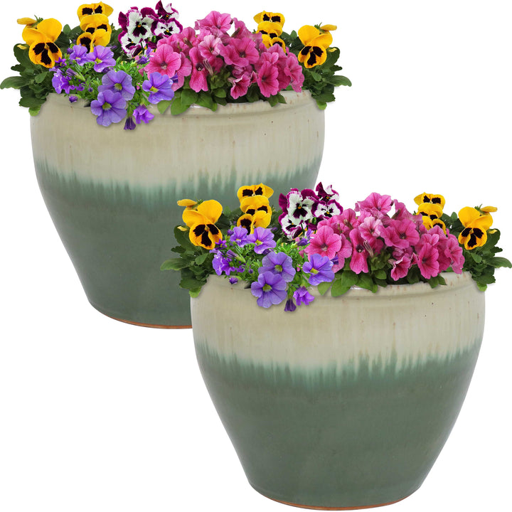 Glazed Ceramic Planter with Drainage Holes - Set of 2