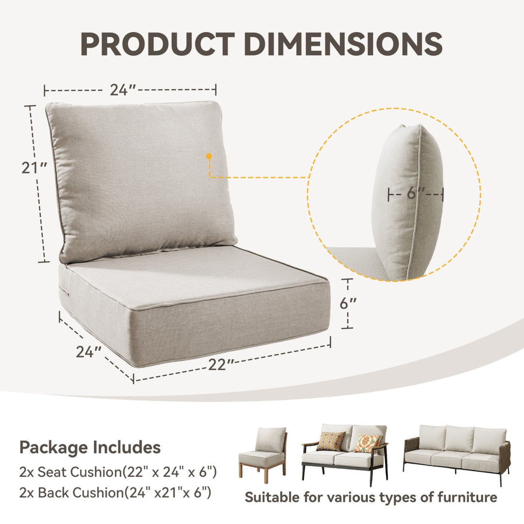 6" Thicker Outdoor Chair Cushion Set - Beige