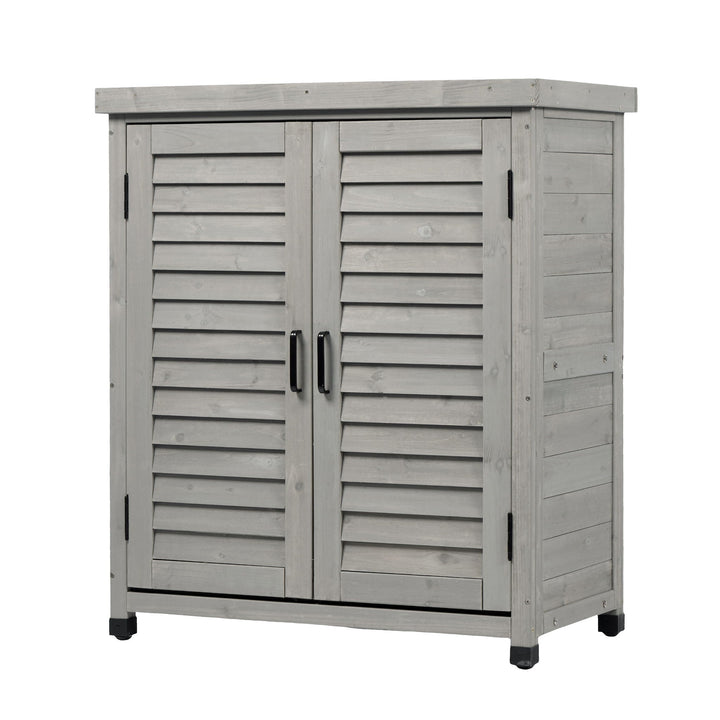 Potting Bench With Storage Cabinet And Metal Table Top For Outdoor