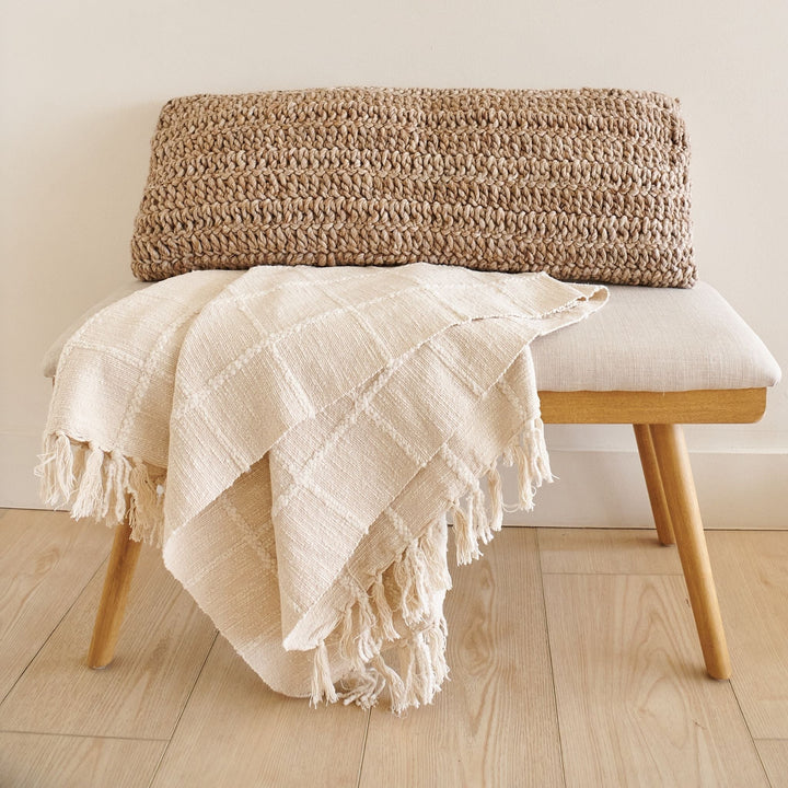 Sea Shell White Textured Checks Handloom Throw