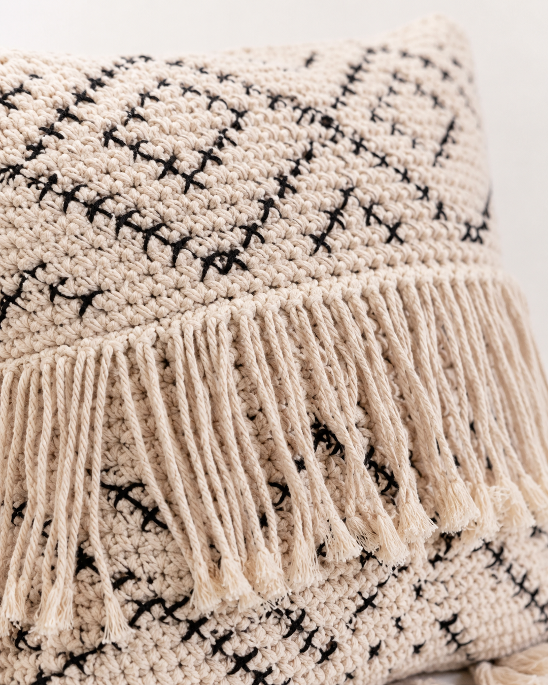 Bohemian Tasseled Macrame Throw Pillow