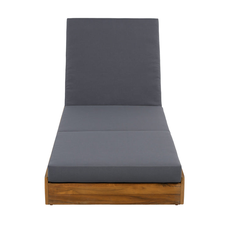 Lounge Chaise Set, Acacia Solid Wood with Lounge Cushion (Dark)
