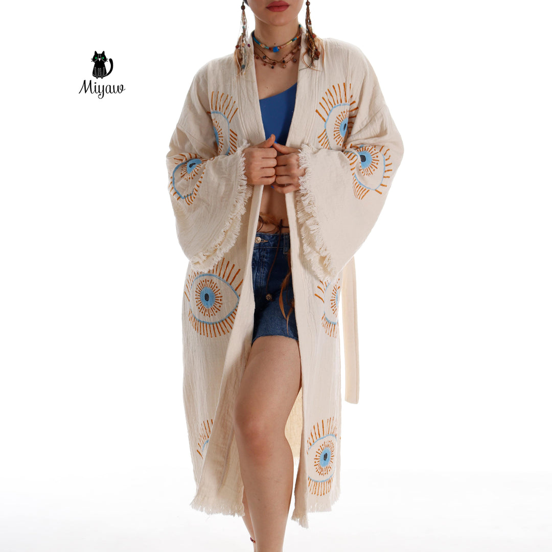 Evil Eye Inspired Blue Caftan - Wholesale Boho Chic Essential