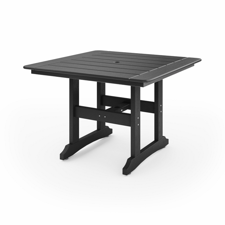 44" Savannah Square Dining Table in black recycled HDPE lumber with slatted top and sturdy square legs for outdoor use