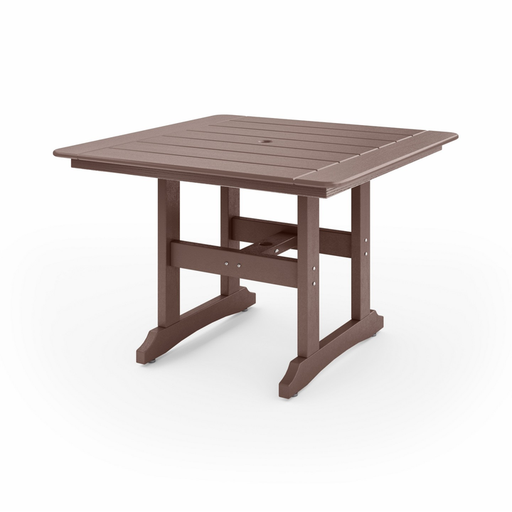 44" Savannah Square Dining Table in brown recycled HDPE lumber with square slatted top and sturdy legs