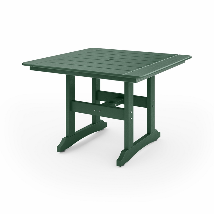 44" Savannah Square Dining Table in green recycled HDPE lumber with slatted top and sturdy legs