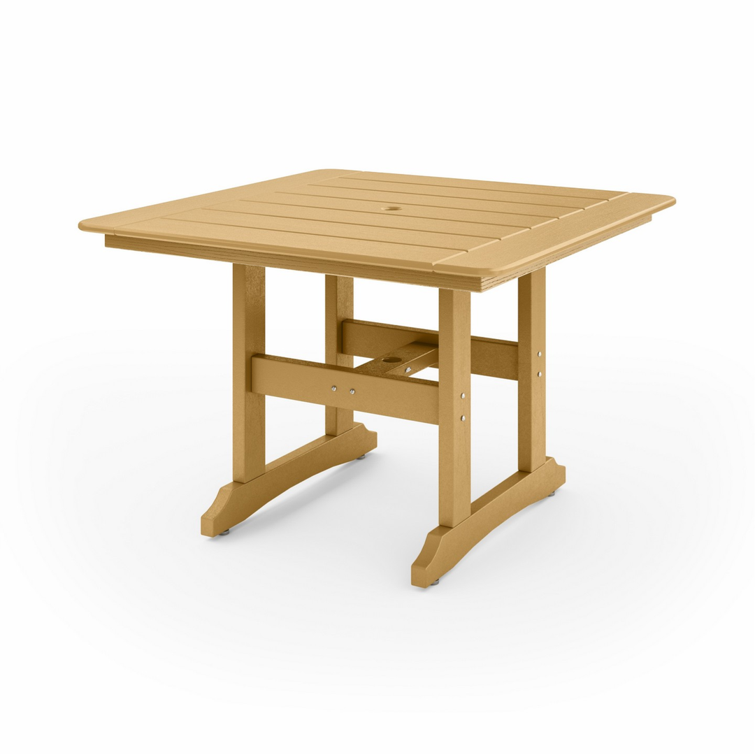 44" Savannah Square Dining Table in tan recycled HDPE lumber with a classic farmhouse slatted top and sturdy square legs