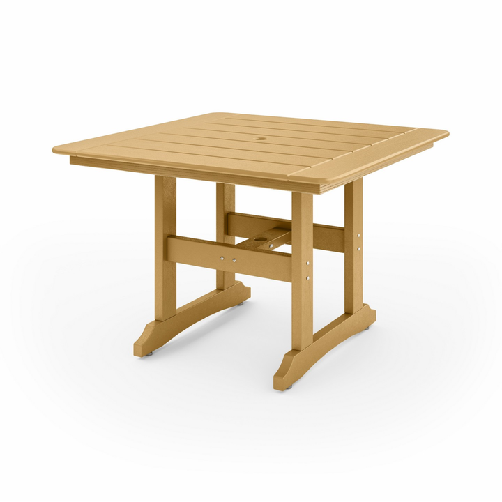 44" Savannah Square Dining Table in tan recycled HDPE lumber with a classic farmhouse slatted top and sturdy square legs