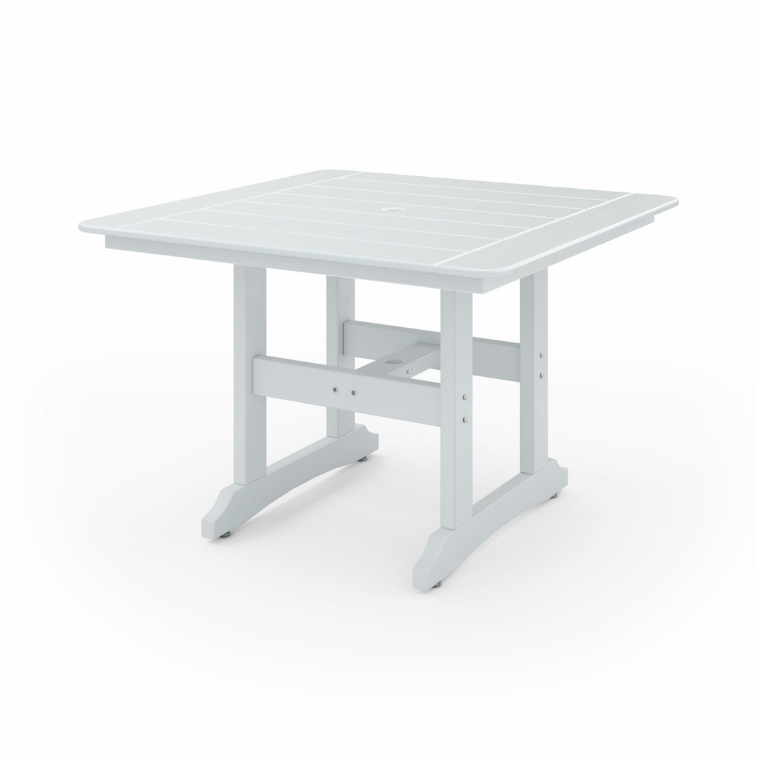 44" Savannah Square Dining Table in white recycled HDPE lumber with a slatted top, square shape, and sturdy legs