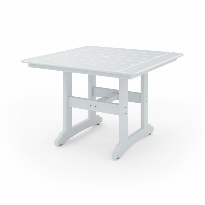 44" Savannah Square Dining Table in white recycled HDPE lumber with a slatted top, square shape, and sturdy legs