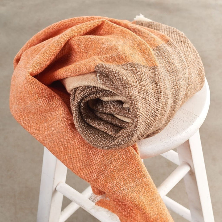 Chestnut Orange Cream Color Block Handwoven Merino Throw