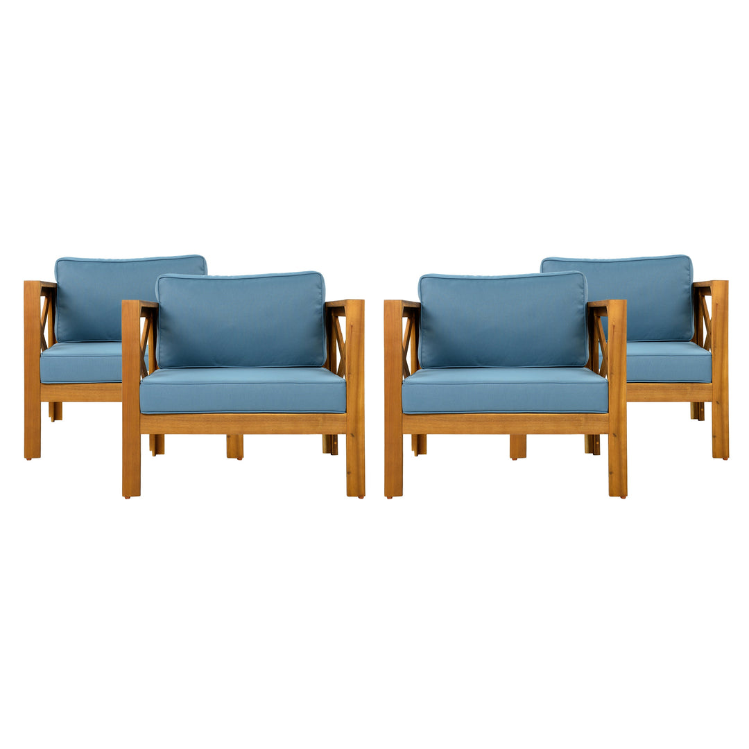 Outdoor Acacia Wood Club Wooden Armchair with Cushions (Set of 2)