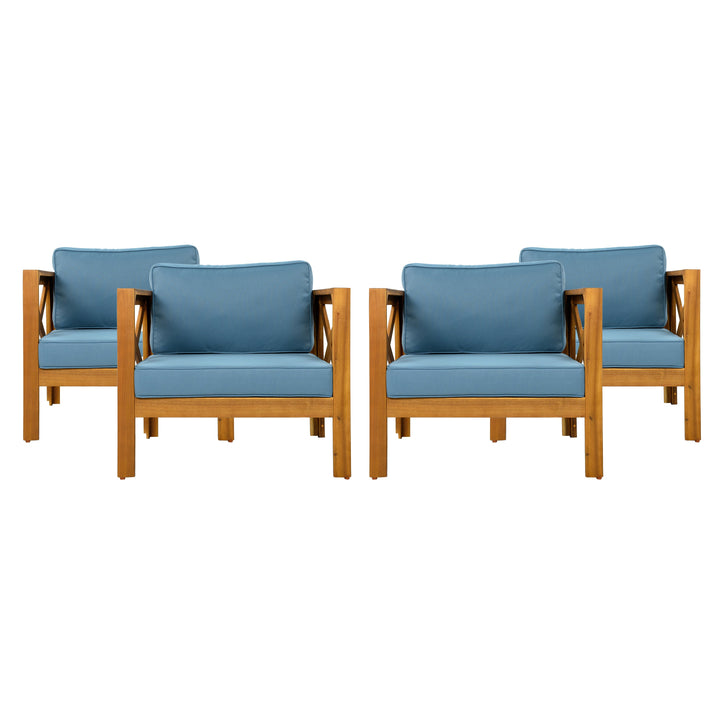 Outdoor Acacia Wood Club Wooden Armchair with Cushions (Set of 4)