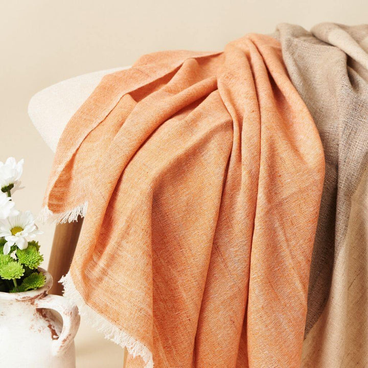 Chestnut Orange Cream Color Block Handwoven Merino Throw
