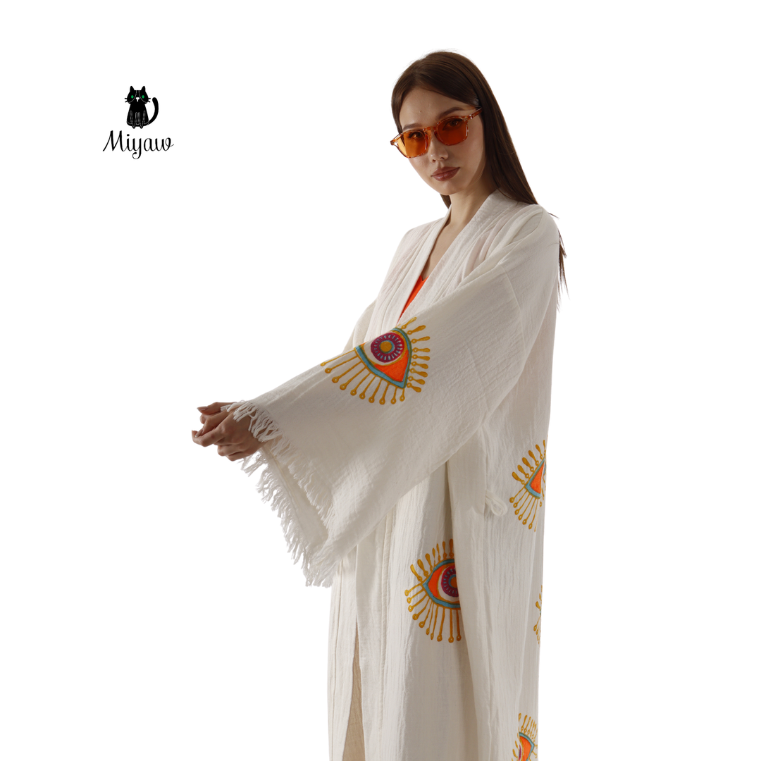 Wholesale Organic Cotton Duster – Neon Eye Kimono Robe