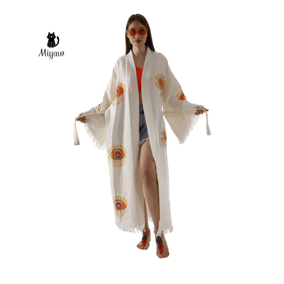 Wholesale Organic Cotton Duster – Neon Eye Kimono Robe