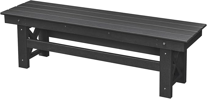 HDPE Outdoor Bench, 55" Patio Bench Outdoor Furniture, Poly Lumber Adirondack Benches, Fade-Resistant HDPE Garden Backless Benches for Park, Poolside, Garden, Porch, Obsidian