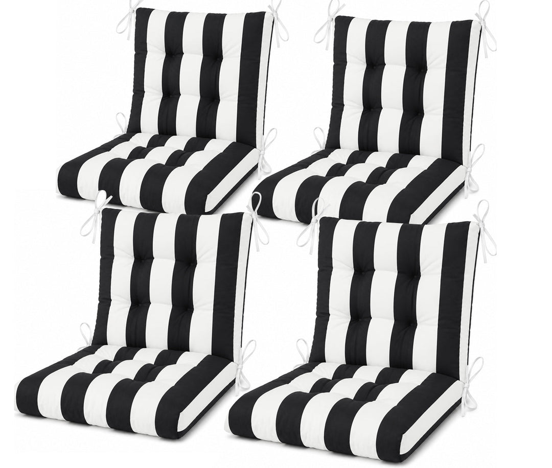 Outdoor Chair Cushions Set of 8 in Black/White Striped