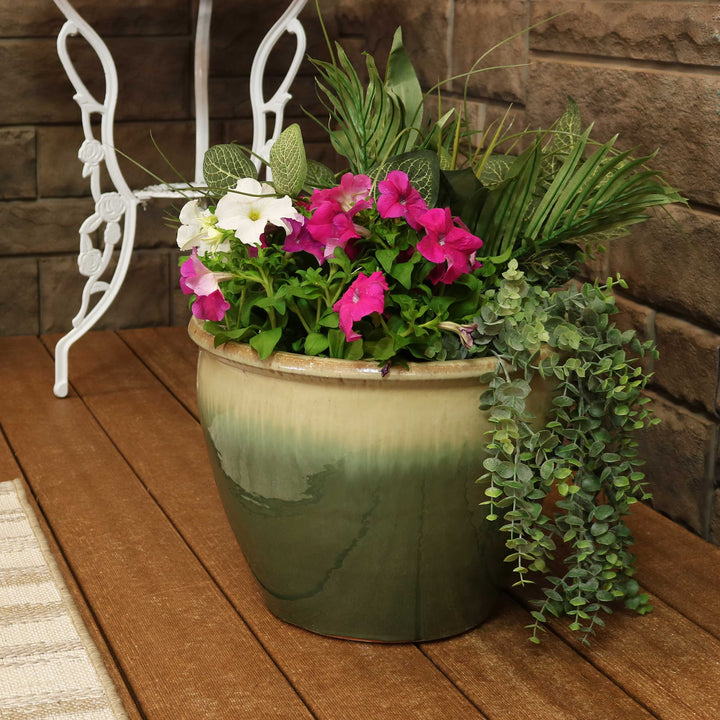 Round Glazed Ceramic Planter with Drainage